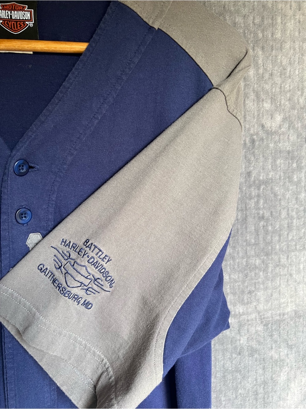 VTG 2000 Harley Davidson Baseball Jersey Sz Large Blue Gray Cotton Button Down - Picture 9 of 14